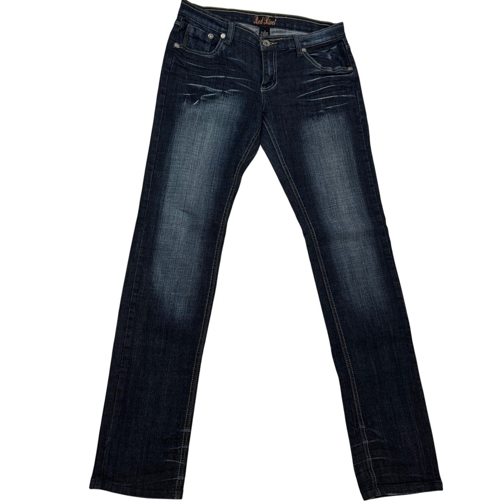 Red Rivet Y2K Low Rise Bootcut Jeans Dark Wash Slim Fit Denim W30 - Picture 2 of 8